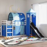 vidaXL Lit superposé sans matelas avec toboggan et rideaux 90x190 cm