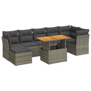 vidaXL Salon de jardin 8 Pièces avec coussins gris résine tressée
