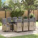 vidaXL Set de 9 Chaises de Salle à Manger de Jardin avec Coussins Beige Poly Rotin