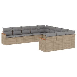 vidaXL Salon de jardin 11 Pièces avec coussins beige résine tressée