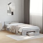 vidaXL Cadre de lit avec tiroir sans matelas gris béton 100x200 cm