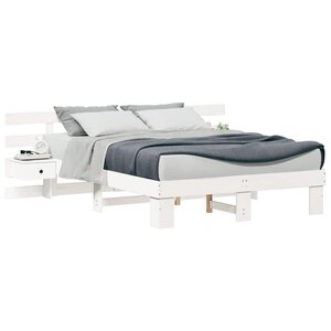 vidaXL Cadre de lit avec tête de lit Blanc 150 x 200 cm Pin massif