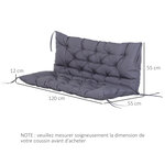 Coussin matelas assise dossier pour banc de jardin balancelle canapé 2 places grand confort 120 x 110 x 12 cm gris