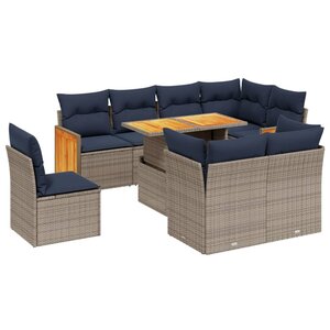 vidaXL Salon de jardin 9 Pièces avec coussins gris résine tressée