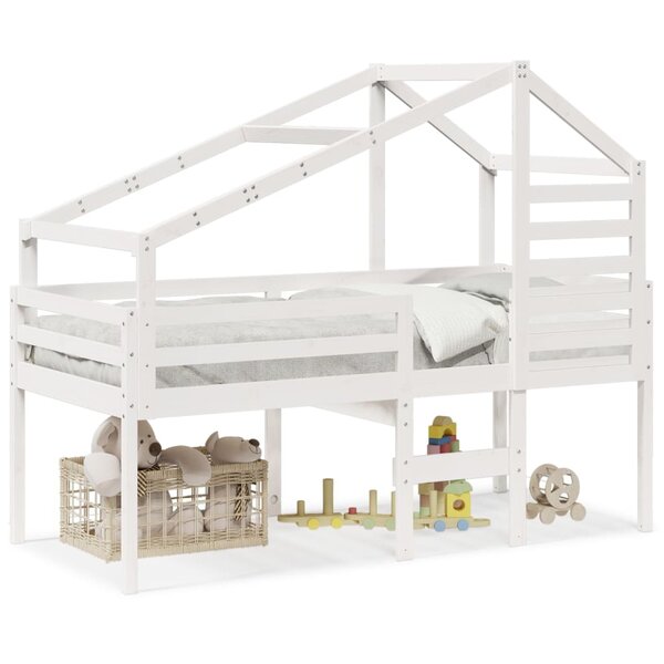 vidaXL Lit haut avec toit blanc 90x200 cm bois de pin massif