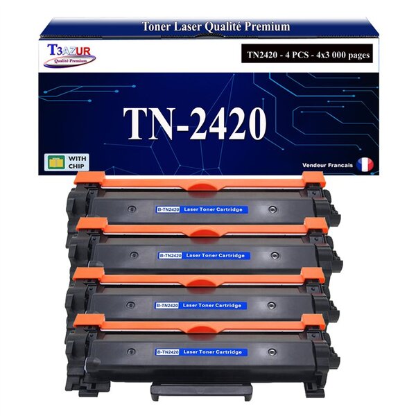 T3AZUR - 4x Toners compatibles avec Brother TN2420  TN2410 pour Brother HL-L2310D  HL-L2350DW  HL-L2357DW  HL-L2370DN  HL-L2372DN  HL-L2375DW  HL-L2395DW - 3 000 pages