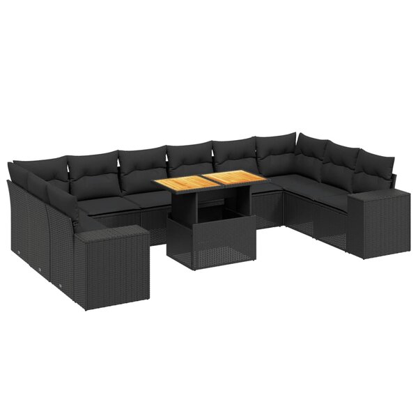 vidaXL Salon de jardin 11 Pièces avec coussins noir résine tressée