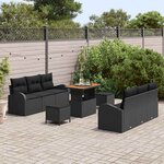 vidaXL Ensemble de canapé de jardin avec coussin 9 Pièces Noir Poly rotin