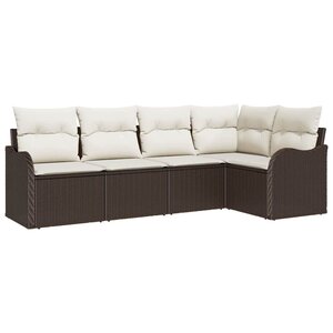 vidaXL Ensemble de canapé de jardin 5 Pièces Marron Poly rotin
