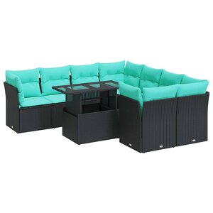 vidaXL Salon de jardin avec coussins 9 Pièces noir résine tressée acacia
