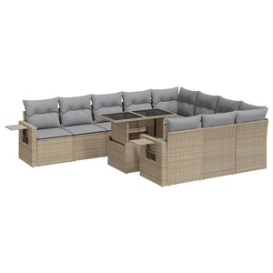 vidaXL Salon de jardin 11 Pièces avec coussins beige résine tressée