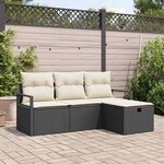 vidaXL Ensemble de canapé de jardin avec coussin 4 Pièces Noir Poly rotin