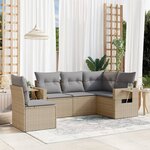 vidaXL Salon de jardin avec coussins 5 Pièces beige résine tressée