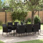vidaXL Ensemble de Salle à Manger de Jardin en 9 Pièces avec Coussins en Poly Rattan Noir