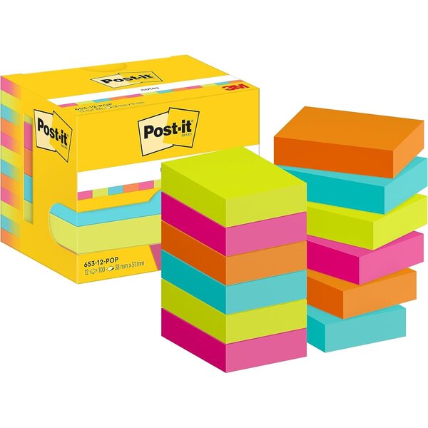 Pack 12 Bloc-note adhésif Notes 51 x 38 mm Poptimistic POST-IT