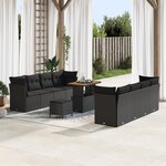 Ensemble de Sofa de Jardin 11 Pièces avec Coussins Noir Rattan Poly Acacia