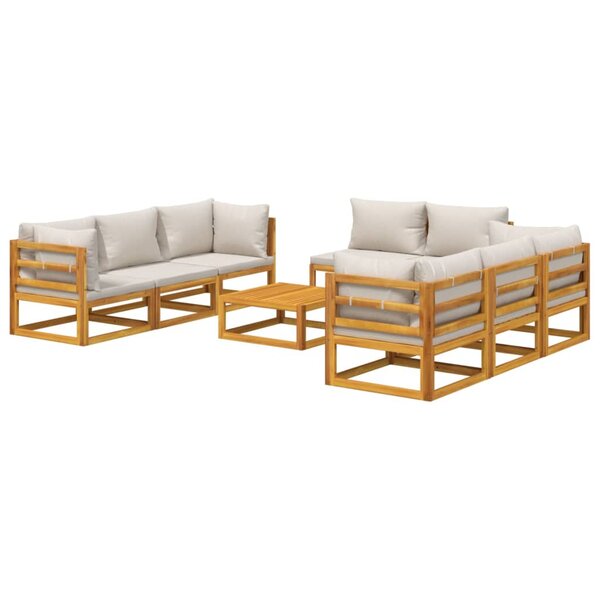 Salon de jardin meuble d'extérieur ensemble de mobilier 9 pièces avec coussins gris clair bois massif 02_0017997