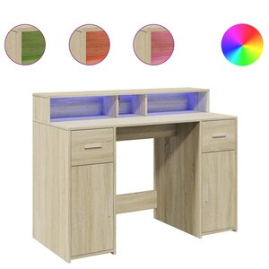 vidaXL Bureau avec lumières LED chêne sonoma bois d'ingénierie