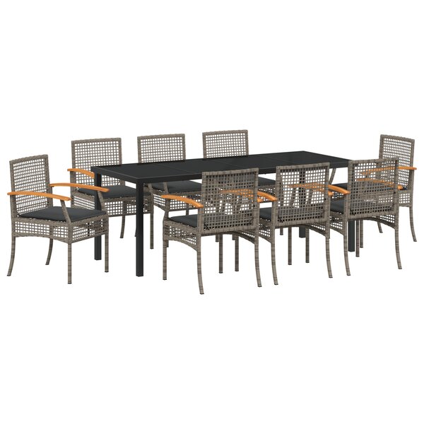 vidaXL Ensemble de Salle à Manger de Jardin 9 Pièces avec Coussins Gris Rattan PE