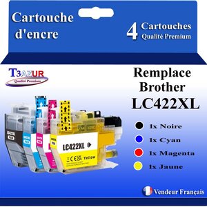 T3AZUR- Lot de 4 Cartouches compatibles avec Brother LC422 XL pour Brother MFC-J5740DW  MFC-J6540DW  MFC-J6540DWE