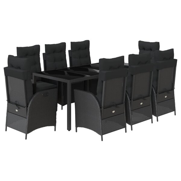 vidaXL Ensemble à manger de jardin 9Pièces coussins noir résine tressée
