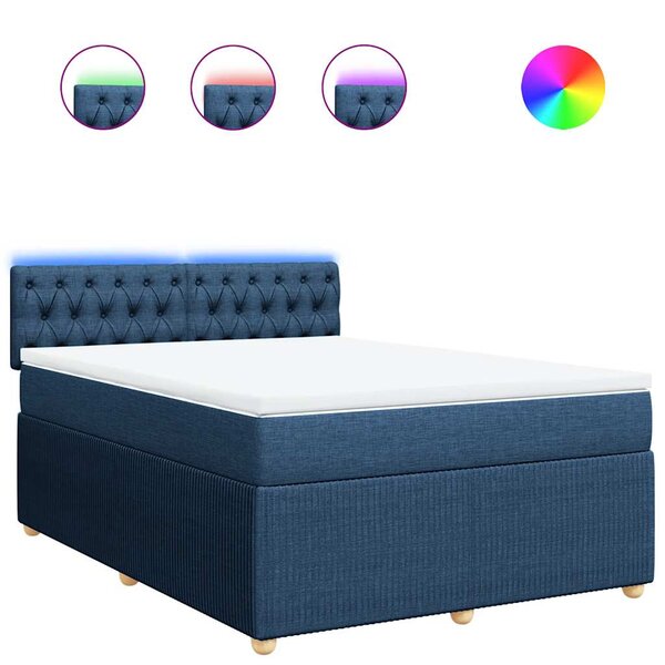 vidaXL Sommier à lattes de lit avec matelas Bleu 140x190 cm Tissu