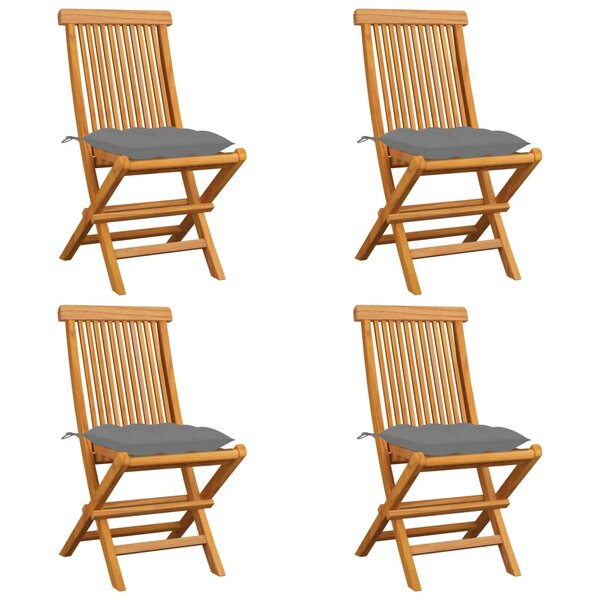 vidaXL Chaises de jardin et coussins gris lot de 4 Bois de teck massif