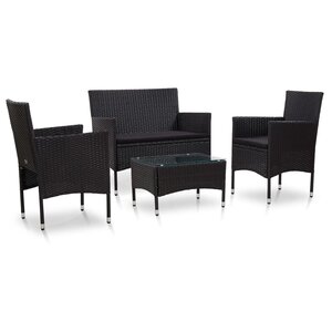 vidaXL Salon de jardin 4 Pièces avec coussins Résine tressée Noir
