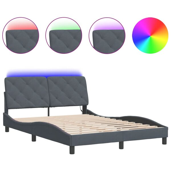 vidaXL Cadre de lit avec LED sans matelas gris foncé 120x200cm velours