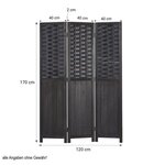 Paravent 3 pans bois rotin noir