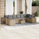 vidaXL Salon de jardin 11 Pièces avec coussins beige résine tressée
