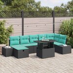 vidaXL Ensemble de canapé de jardin avec coussin 8 Pièces Noir Poly rotin