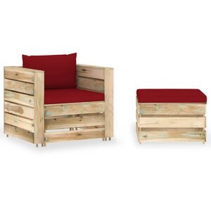 vidaXL Salon de jardin 2 Pièces avec coussins Bois imprégné de vert
