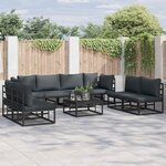 vidaXL Ensemble de canapé de jardin avec coussin 9 Pièces Noir Aluminium