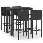 vidaXL Ensemble de bar d'extérieur 5 Pièces accoudoir Résine tressée Noir