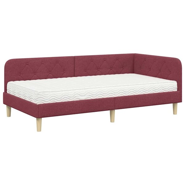 vidaXL Cadre de lit d'angle avec matelas Bordeaux 90 x 200 cm tissu