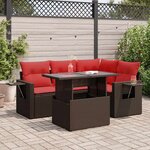 vidaXL Salon de jardin 5 Pièces avec coussins marron résine tressée acacia