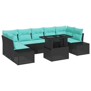 vidaXL Ensemble de canapé de jardin 8 Pièces Noir et Bleu polyrotin