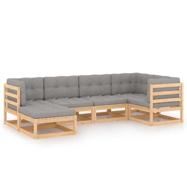 Salon de jardin meuble d'extérieur ensemble de mobilier 6 pièces avec coussins bois de pin massif 02_0016674