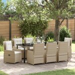 Ensemble de Salle à Manger de Jardin vidaXL 9 Pièces Beige Rotin Synthétique