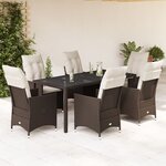 vidaXL Ensemble à manger de jardin et coussins 7 Pièces marron rotin