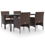 vidaXL Ensemble à manger de jardin coussins 5 Pièces Marron/noir