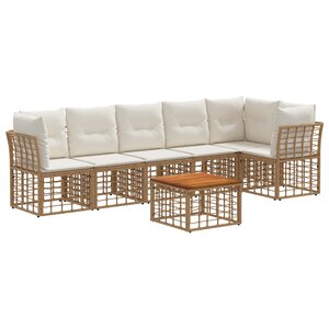vidaXL Ensemble de canapé de jardin 7 Pièces Blanc Naturel et Crème