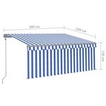 vidaXL Auvent rétractable automatique avec store 3x2 5 m Bleu et blanc