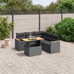 vidaXL Salon de jardin 6 Pièces avec coussins noir résine tressée