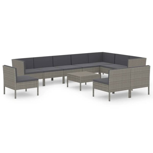 vidaXL Salon de jardin 11 Pièces avec coussins Résine tressée Gris