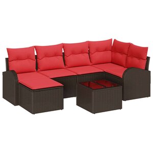 vidaXL Ensemble de Canapés 7 Pièces Marron et rouge polyrotin