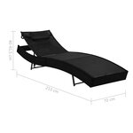 vidaXL Chaise longue 2 Pièces et table Résine tressée et textilène Noir