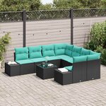 vidaXL Ensemble de canapé de jardin 9 Pièces Noir et turquoise polyrotin