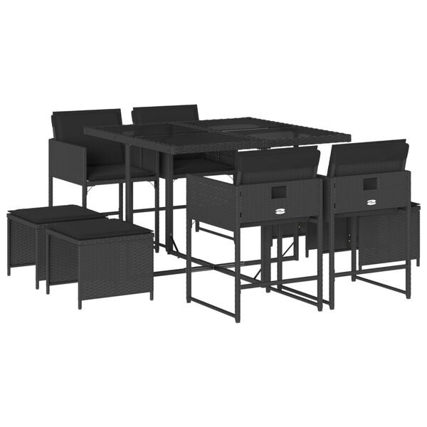 vidaXL Ensemble à manger de jardin 9Pièces coussins noir résine tressée